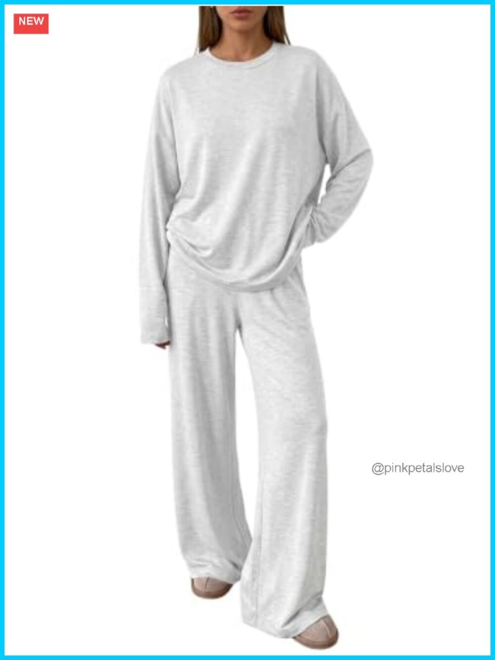 Womens 2 Piece Lounge Set Oversized Top Wide Leg Pants Rayon Spandex